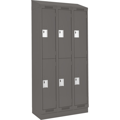 Clean Line Lockers, 2 -tier, Bank of 3, 36" x 18" x 82", Steel, Charcoal, Rivet (Assembled) Auto-Cam
