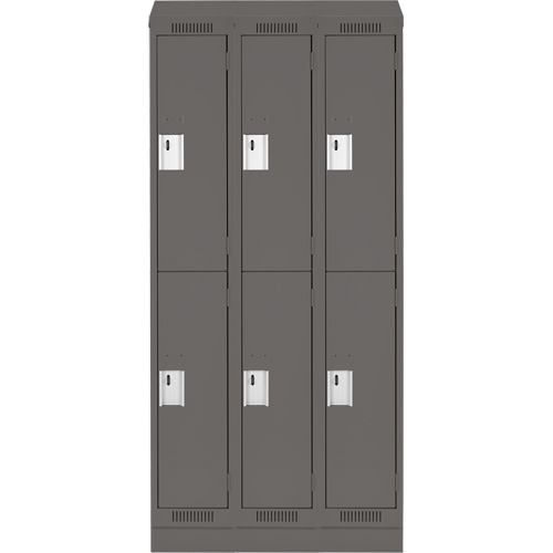 Clean Line Lockers, 2 -tier, Bank of 3, 36" x 18" x 82", Steel, Charcoal, Rivet (Assembled) Auto-Cam