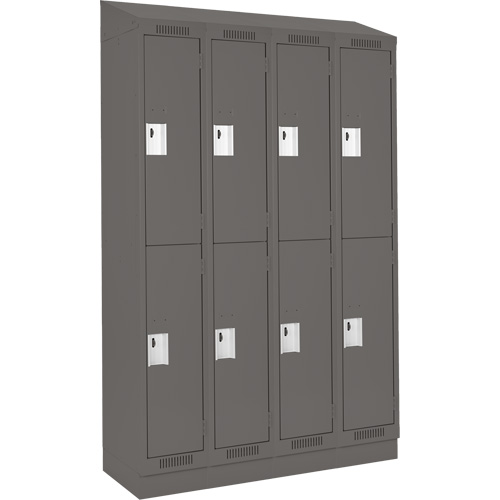 Clean Line Lockers, 2 -tier, Bank of 4, 48" x 18" x 82", Steel, Charcoal, Rivet (Assembled) Auto-Cam