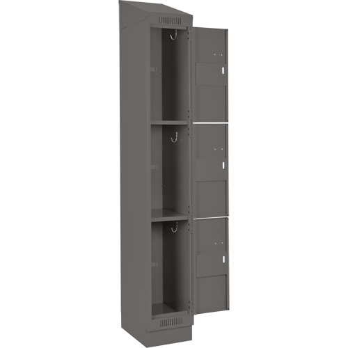 Clean Line Lockers, 3 -tier, Bank of 4, 48" x 18" x 82", Steel, Charcoal, Rivet (Assembled) Auto-Cam