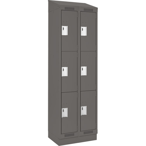 Clean Line Lockers, 3 -tier, Bank of 2, 24" x 18" x 82", Steel, Charcoal, Rivet (Assembled) Auto-Cam