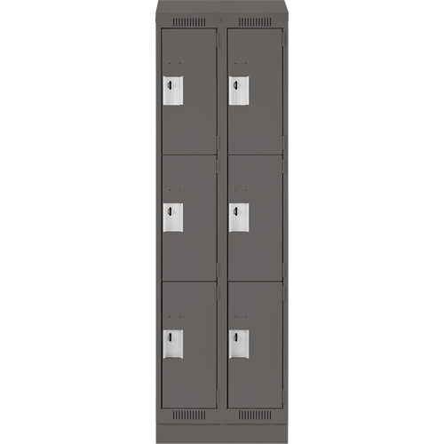 Clean Line Lockers, 3 -tier, Bank of 2, 24" x 18" x 82", Steel, Charcoal, Rivet (Assembled) Auto-Cam