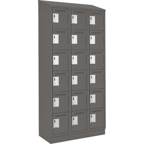 Clean Line Lockerette, 6 -tier, Bank of 3, 36" x 18" x 82", Steel, Charcoal, Rivet (Assembled) Auto-Cam