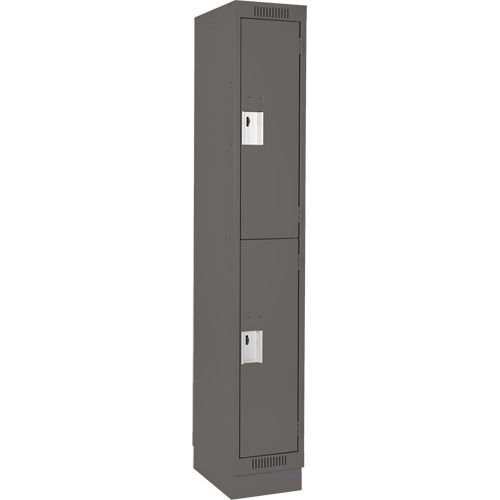 Clean Line Lockers, 2 -tier, 12" x 18" x 76", Steel, Charcoal, Rivet (Assembled) Auto-Cam