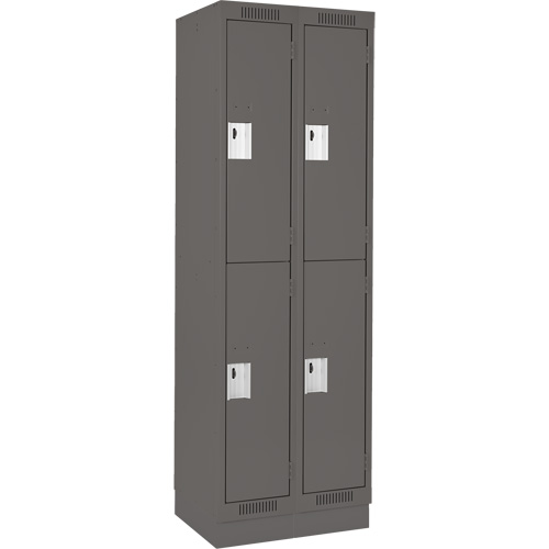 Clean Line Lockers, 2 -tier, Bank of 2, 24" x 18" x 76", Steel, Charcoal, Rivet (Assembled) Auto-Cam