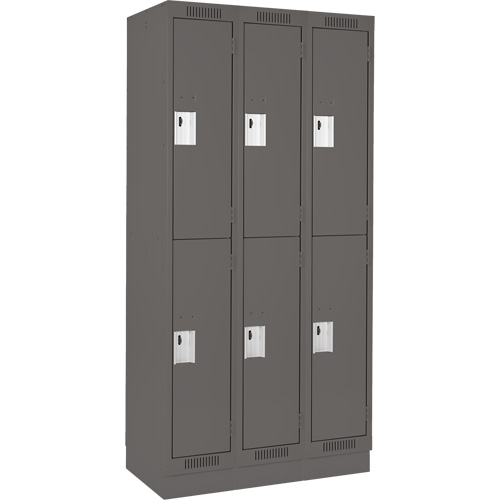 Clean Line Lockers, 2 -tier, Bank of 3, 36" x 18" x 76", Steel, Charcoal, Rivet (Assembled) Auto-Cam