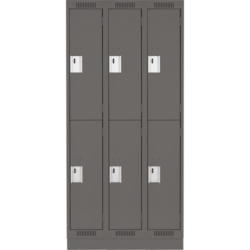 Clean Line Lockers, 2 -tier, Bank of 3, 36" x 18" x 76", Steel, Charcoal, Rivet (Assembled) Auto-Cam