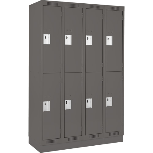 Clean Line Lockers, 2 -tier, Bank of 4, 48" x 18" x 76", Steel, Charcoal, Rivet (Assembled) Auto-Cam