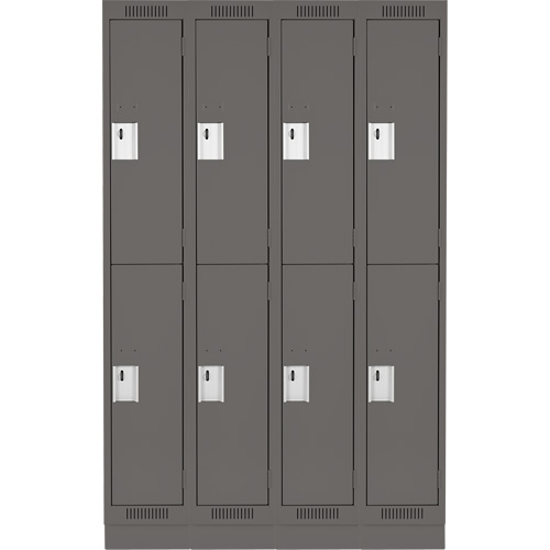 Clean Line Lockers, 2 -tier, Bank of 4, 48" x 18" x 76", Steel, Charcoal, Rivet (Assembled) Auto-Cam
