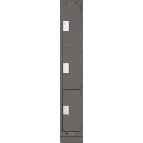 Clean Line Lockers, 3 -tier, 12" x 18" x 76", Steel, Charcoal, Rivet (Assembled) Auto-Cam