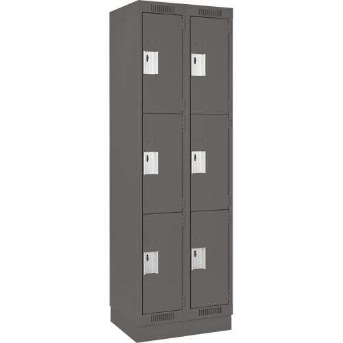 Clean Line Lockers, 3 -tier, Bank of 2, 24" x 18" x 76", Steel, Charcoal, Rivet (Assembled) Auto-Cam