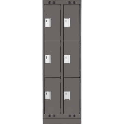 Clean Line Lockers, 3 -tier, Bank of 2, 24" x 18" x 76", Steel, Charcoal, Rivet (Assembled) Auto-Cam