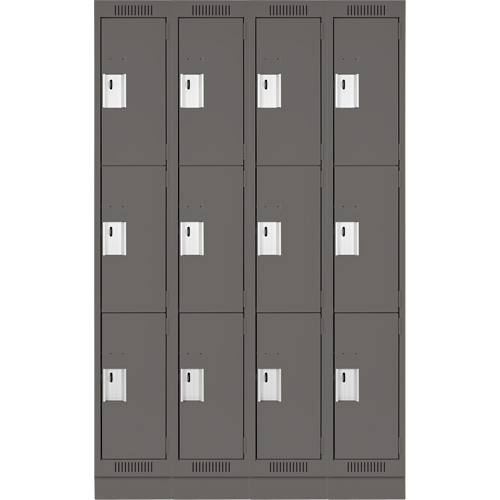 Clean Line Lockers, 3 -tier, Bank of 4, 48" x 18" x 76", Steel, Charcoal, Rivet (Assembled) Auto-Cam