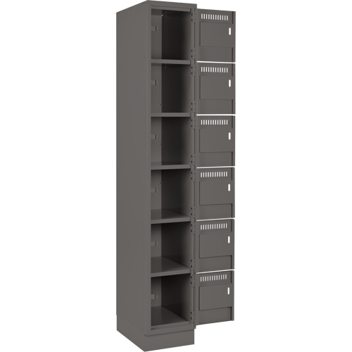 Clean Line Lockerette, 6 -tier, Bank of 4, 48" x 18" x 76", Steel, Charcoal, Rivet (Assembled) Auto-Cam