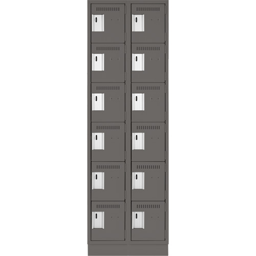 Clean Line Lockerette, 6 -tier, Bank of 2, 24" x 18" x 76", Steel, Charcoal, Rivet (Assembled) Auto-Cam