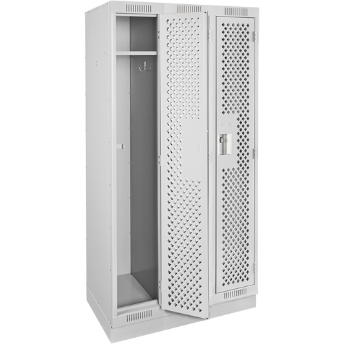 Clean Line Lockers, Bank of 3, 36" x 12" x 76", Steel, Grey, Rivet (Assembled), Perforated Auto-Cam