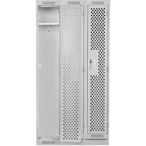 Clean Line Lockers, Bank of 3, 36" x 12" x 76", Steel, Grey, Rivet (Assembled), Perforated Auto-Cam