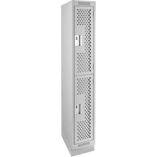 Clean Line Lockers, 2 -tier, 12" x 12" x 76", Steel, Grey, Rivet (Assembled), Perforated Auto-Cam