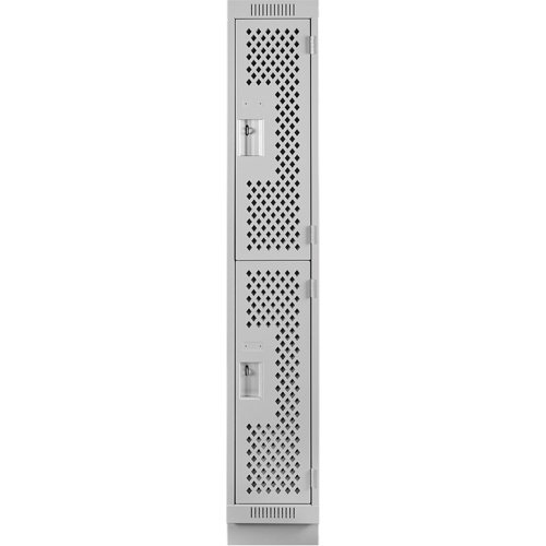 Clean Line Lockers, 2 -tier, 12" x 12" x 76", Steel, Grey, Rivet (Assembled), Perforated Auto-Cam