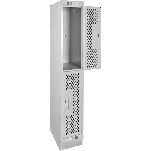 Clean Line Lockers, 2 -tier, 12" x 12" x 76", Steel, Grey, Rivet (Assembled), Perforated Auto-Cam