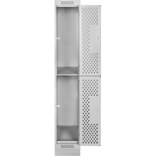 Clean Line Lockers, 2 -tier, 12" x 12" x 76", Steel, Grey, Rivet (Assembled), Perforated Auto-Cam