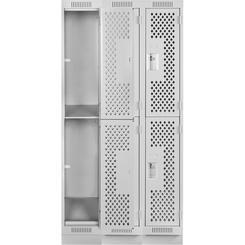 Clean Line Lockers, 2 -tier, Bank of 3, 36" x 12" x 76", Steel, Grey, Rivet (Assembled), Perforated Auto-Cam