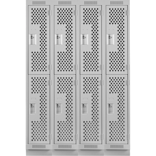 Clean Line Lockers, 2 -tier, Bank of 4, 48" x 12" x 76", Steel, Grey, Rivet (Assembled), Perforated Auto-Cam