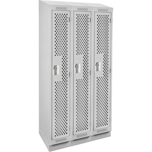 Clean Line Lockers, Bank of 3, 36" x 18" x 82", Steel, Grey, Rivet (Assembled), Perforated Auto-Cam