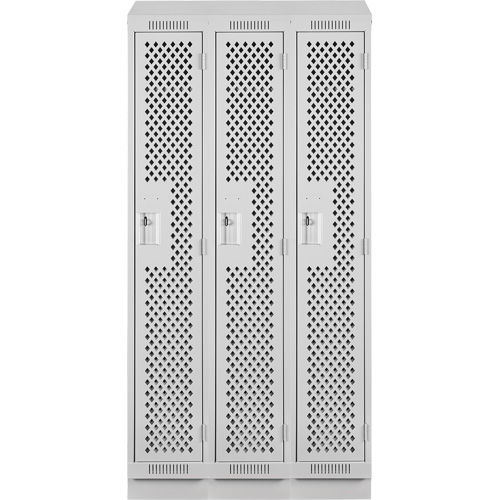 Clean Line Lockers, Bank of 3, 36" x 18" x 82", Steel, Grey, Rivet (Assembled), Perforated Auto-Cam