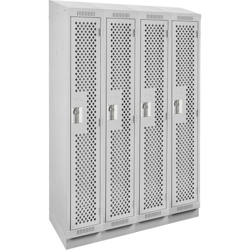 Clean Line Lockers, Bank of 4, 48" x 18" x 82", Steel, Grey, Rivet (Assembled), Perforated Auto-Cam
