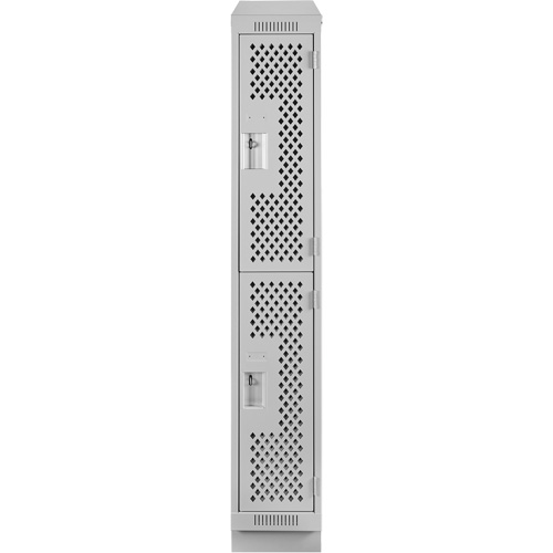 Clean Line Lockers, 2 -tier, 12" x 12" x 82", Steel, Grey, Rivet (Assembled), Perforated Auto-Cam