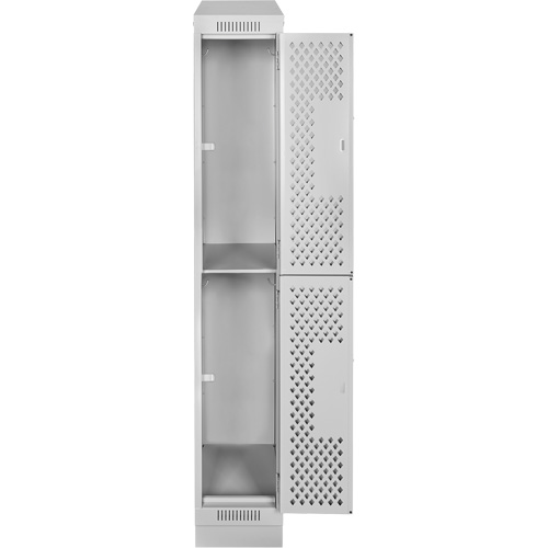 Clean Line Lockers, 2 -tier, 12" x 12" x 82", Steel, Grey, Rivet (Assembled), Perforated Auto-Cam