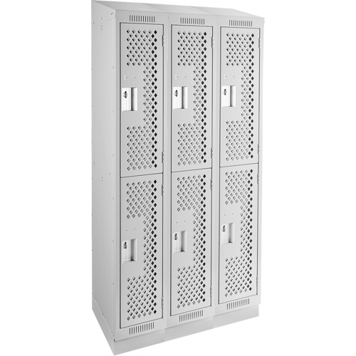Clean Line Lockers, 2 -tier, Bank of 3, 36" x 12" x 82", Steel, Grey, Rivet (Assembled), Perforated Auto-Cam