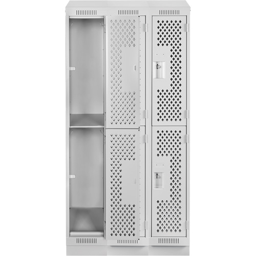 Clean Line Lockers, 2 -tier, Bank of 3, 36" x 12" x 82", Steel, Grey, Rivet (Assembled), Perforated Auto-Cam