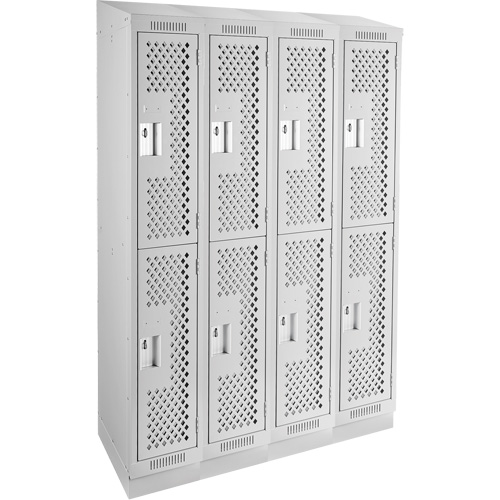 Clean Line Lockers, 2 -tier, Bank of 4, 48" x 12" x 82", Steel, Grey, Rivet (Assembled), Perforated Auto-Cam