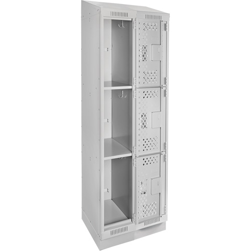 Clean Line Lockers, 3 -tier, Bank of 2, 24" x 18" x 82", Steel, Grey, Rivet (Assembled), Perforated Auto-Cam