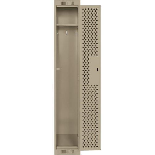 Clean Line Lockers, 12" x 12" x 72", Steel, Beige, Rivet (Assembled), Perforated Auto-Cam