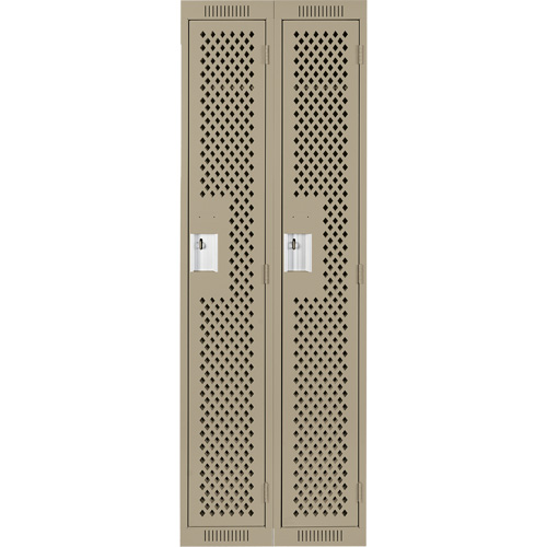 Clean Line Lockers, Bank of 2, 24" x 12" x 72", Steel, Beige, Rivet (Assembled), Perforated Auto-Cam