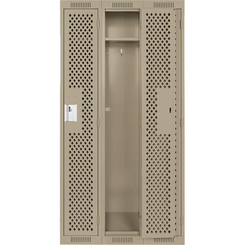 Clean Line Lockers, Bank of 3, 36" x 12" x 72", Steel, Beige, Rivet (Assembled), Perforated Auto-Cam