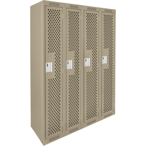 Clean Line Lockers, Bank of 4, 48" x 12" x 72", Steel, Beige, Rivet (Assembled), Perforated Auto-Cam