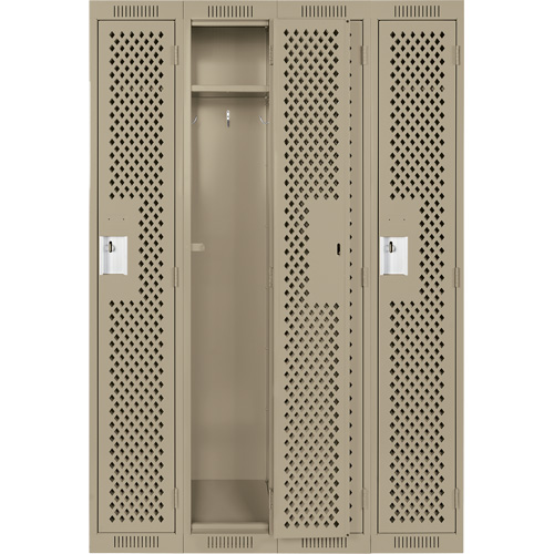 Clean Line Lockers, Bank of 4, 48" x 12" x 72", Steel, Beige, Rivet (Assembled), Perforated Auto-Cam