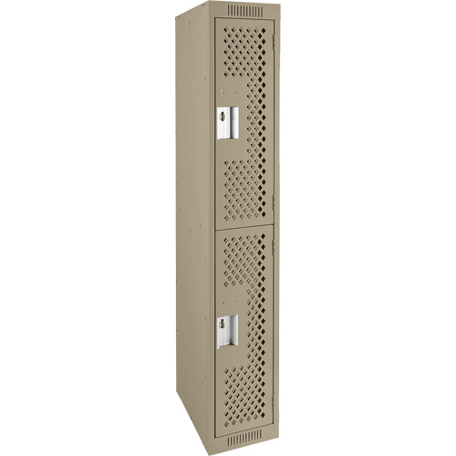 Clean Line Lockers, 2 -tier, 12" x 12" x 72", Steel, Beige, Rivet (Assembled), Perforated Auto-Cam