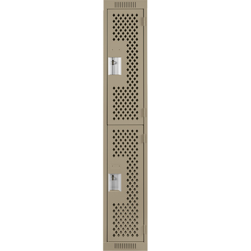 Clean Line Lockers, 2 -tier, 12" x 12" x 72", Steel, Beige, Rivet (Assembled), Perforated Auto-Cam