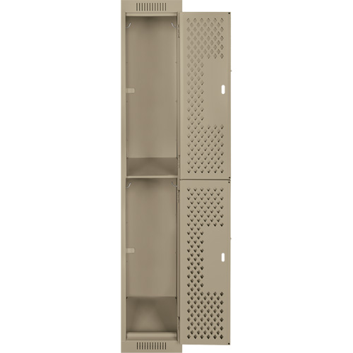 Clean Line Lockers, 2 -tier, 12" x 12" x 72", Steel, Beige, Rivet (Assembled), Perforated Auto-Cam