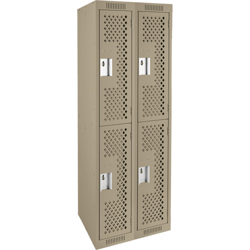 Clean Line Lockers, 2 -tier, Bank of 2, 24" x 12" x 72", Steel, Beige, Rivet (Assembled), Perforated Auto-Cam