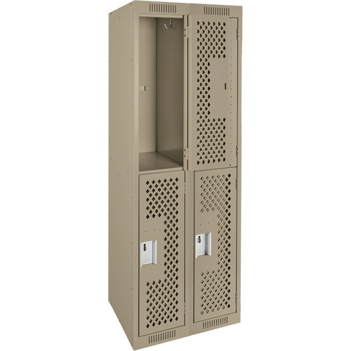 Clean Line Lockers, 2 -tier, Bank of 2, 24" x 12" x 72", Steel, Beige, Rivet (Assembled), Perforated Auto-Cam