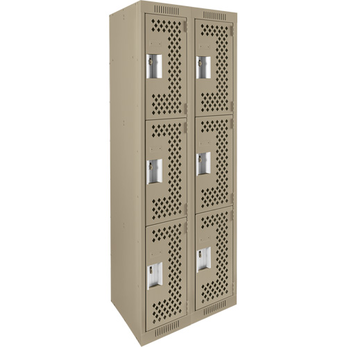 Casiers Clean Line, 3 niveaux, Bloc de 2, 24" x 12" x 72", Acier, Beige, Rivet (assembl&eacute;), Perfor&eacute; Auto-Cam