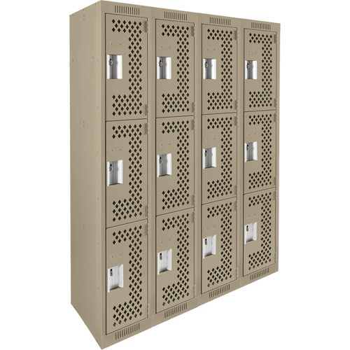 Casiers Clean Line, 3 niveaux, Bloc de 4, 48" x 12" x 72", Acier, Beige, Rivet (assembl&eacute;), Perfor&eacute; Auto-Cam