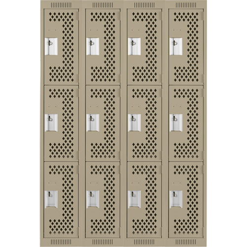 Casiers Clean Line, 3 niveaux, Bloc de 4, 48" x 12" x 72", Acier, Beige, Rivet (assembl&eacute;), Perfor&eacute; Auto-Cam