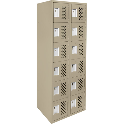 Assembled Lockerettes Clean Line Perforated Economy Lockers, 6 -tier, Bank of 2, 18" x 72" x 12", Steel Auto-Cam